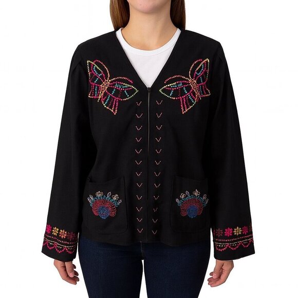 Johnny Was Jackets & Blazers - Johnny Was Carmina Bolero Jacket Black Embroidered Boho L